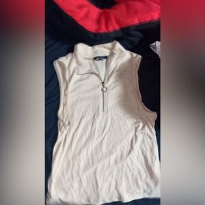 Cream Sleeveless Zip-Up Top
